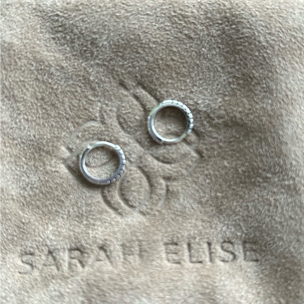 SarahElise 14k white gold blue sapphire huggies - hoops - Picture 4 of 5